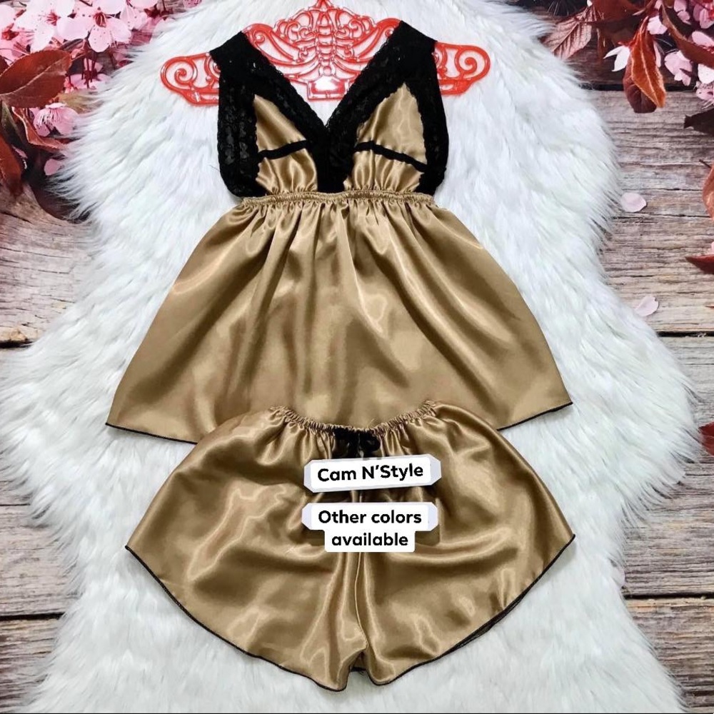 New Satin Silk-Like Lace PJs Set Assorted Color - Picture 4 of 8